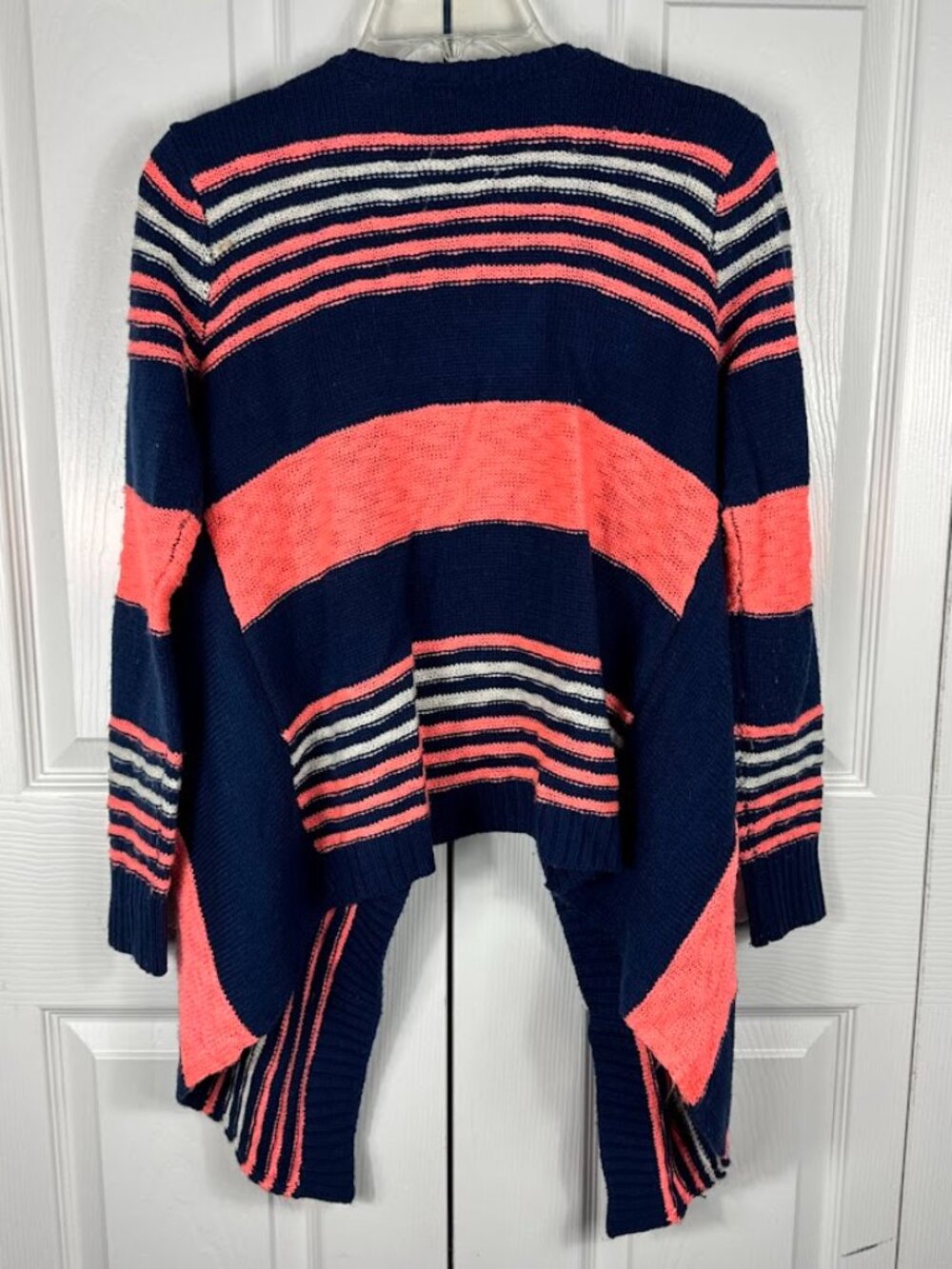 Charlotte Russe Women's Open Front Cardigan Stripe Color Block Navy Coral M - Picture 2 of 6